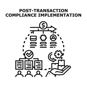 Post transaction compliance implementation strategy illustration Stock Illustration