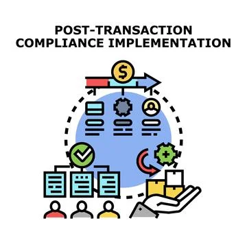 Post transaction compliance implementation strategy illustration Stock Illustration