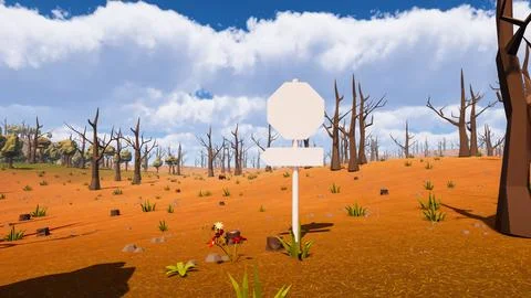 A post with two white panels, a round one and a direction in a natural sett.. Illustrazione stock