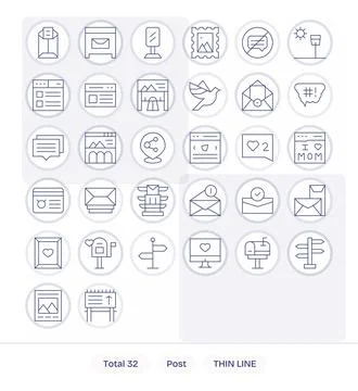 Post Vector Icon Arsenal with 32 64x64 Thin Line Pixel Optimized designs Stock Illustration