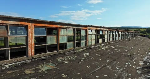 Post War Abandoned Structure Soviet Factory Broken Glass Mold Sunny Still Life Stock Footage 289412738