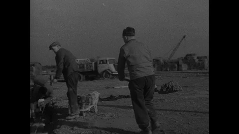 Post War Civil Engineering, men building neighbourhood pipeline, UK 1950s Stock Footage 143963525