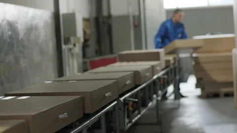 Post warehouse. Parcels move along a conveyor belt  Stock Footage 152082620