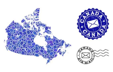 Post Ways Collage of Mosaic Map of Canada and Textured Stamps Stock Illustration