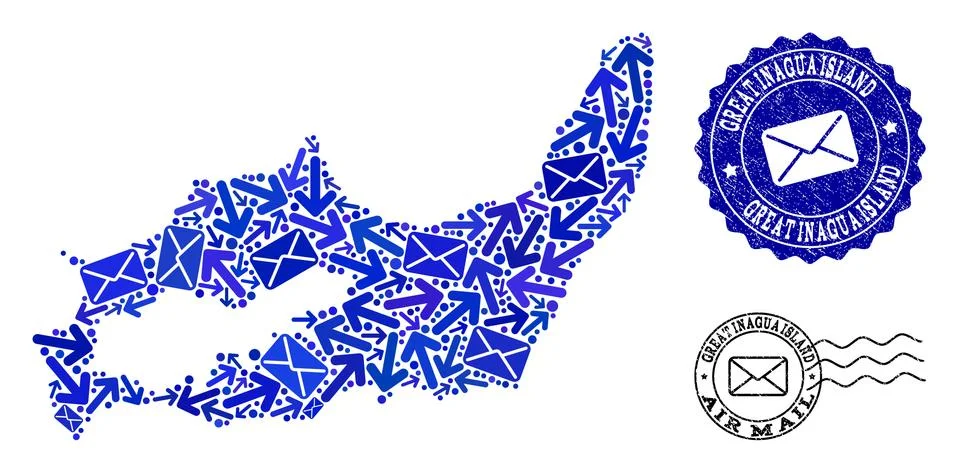 Post Ways Collage of Mosaic Map of Great Inagua Island and Textured Seals Illustrazione stock