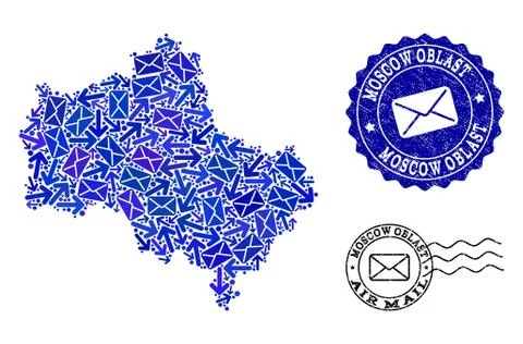 Post Ways Collage of Mosaic Map of Moscow Region and Grunge Stamps 스톡 일러스트