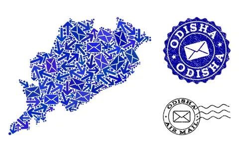 Post Ways Collage of Mosaic Map of Odisha State and Textured Stamps 스톡 일러스트