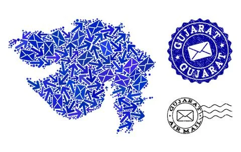 Post Ways Composition of Mosaic Map of Gujarat State and Scratched Seals Stock Illustration