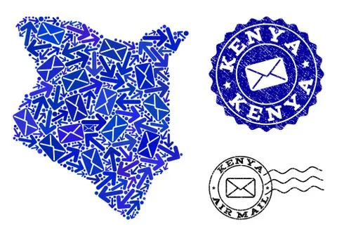 Post Ways Composition of Mosaic Map of Kenya and Grunge Seals Illustrazione stock