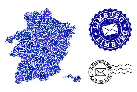 Post Ways Composition of Mosaic Map of Limburg Province and Textured Seals Illustrazione stock