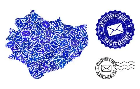 Post Ways Composition of Mosaic Map of Swietokrzyskie Province and Textured 스톡 일러스트