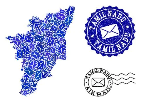 Post Ways Composition of Mosaic Map of Tamil Nadu State and Scratched Seals Illustrazione stock
