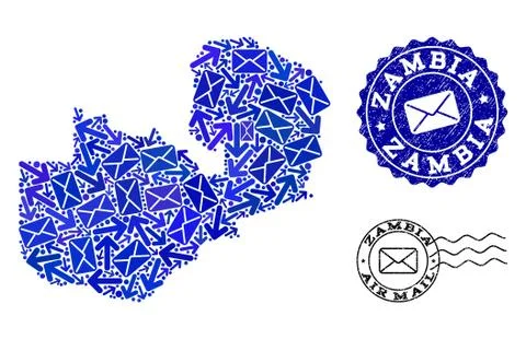 Post Ways Composition of Mosaic Map of Zambia and Scratched Stamps 스톡 일러스트