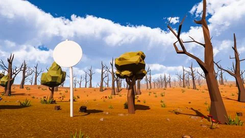 A post with a white round panel in a natural setting between desert and for.. Stock-Illustration