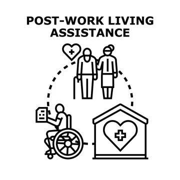 Post work living assistance concept providing support and care Stock Illustration