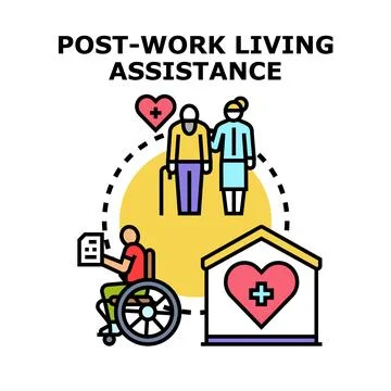 Post work living assistance concept providing support and care Stock Illustration