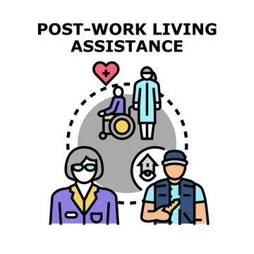 Post work living assistance concept with support and care Stock Illustration