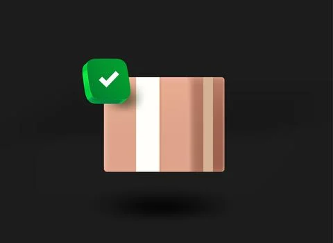 Postage box with checkmark icon. Fast sheeping concept. 3d vector illustratio Stock-Illustration