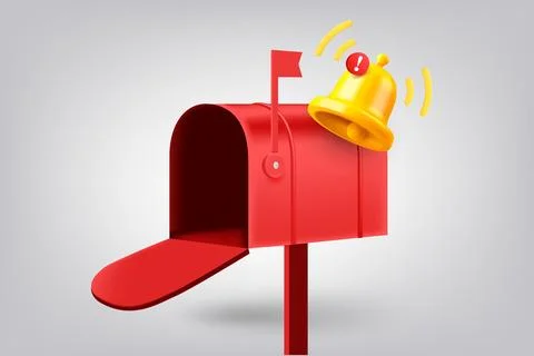 Postage box with notification bell. 3d vector illustration Stock Illustration