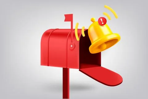 Postage box with notification bell. 3d vector illustration Stock Illustration