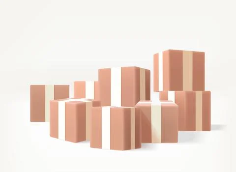 Postage cardboard boxes on white background. 3d vector illustration Illustrazione stock