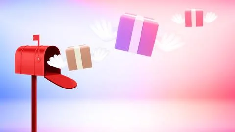Postage delivery flying to the mail box. 3d vector banner with copy space Stock Illustration