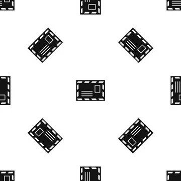 Postage envelope with stamp pattern seamless black 스톡 일러스트