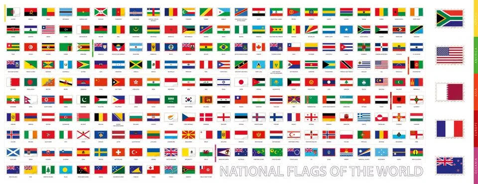 Postage Flag Set, national Flags of the World. Stock Illustration