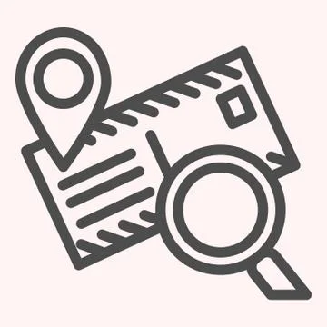 Postage mail tracking line icon. Location map pin with envelope and magnifier Stock Illustration