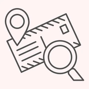 Postage mail tracking thin line icon. Location map pin with envelope and Stock Illustration