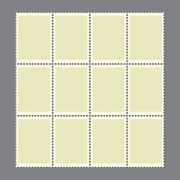 Postage marks set. Sheet of 12 blank postal stamps for postcard or envelopes. Stock Illustration