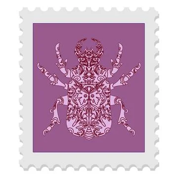 Postage stamp with a beetle. Vector isolated element. Spring motifs Stock Illustration
