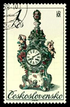 Postage stamp. Desk clock. Foto stock