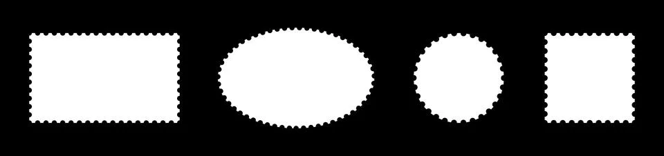 Postage stamp frame patterns set. Blank rectangular, circle vintage stamps Stock-Illustration