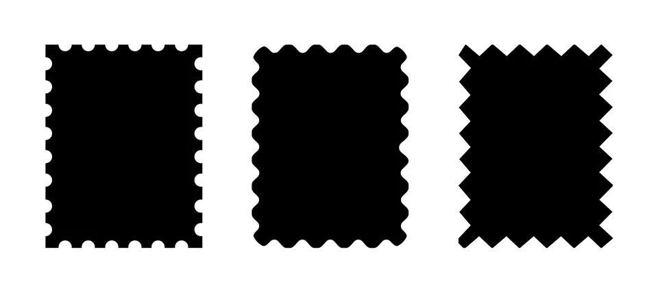 Postage stamp frame template set with perforated border designs Stock Illustration