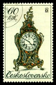 Postage stamp.  Graceful table clock. Foto stock