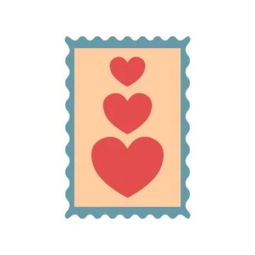 Postage stamp with hearts. Simple flat illustration. Stock Illustration