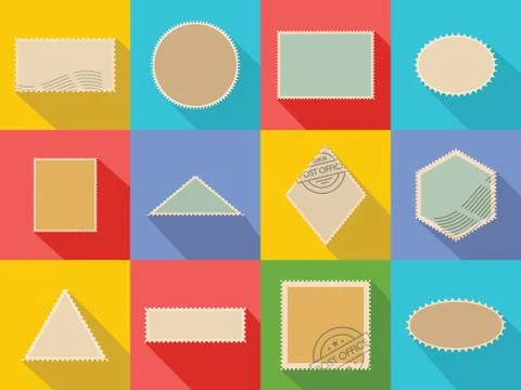 Postage stamp icons set, flat style Stock Illustration