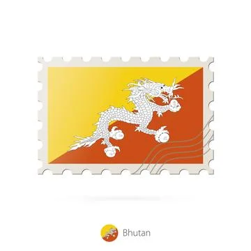 Postage stamp with the image of Bhutan flag. Stock Illustration