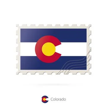 Postage stamp with the image of Colorado state flag. Stock Illustration