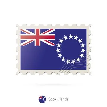 Postage stamp with the image of Cook Islands flag. Stock Illustration