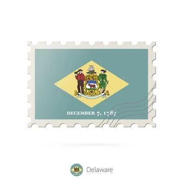 Postage stamp with the image of Delaware state flag. Stock Illustration