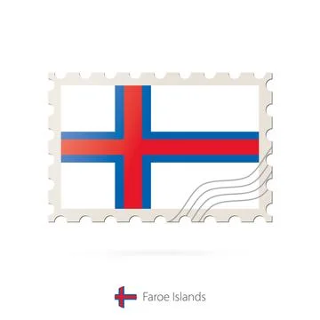 Postage stamp with the image of Faroe Islands flag. Stock Illustration