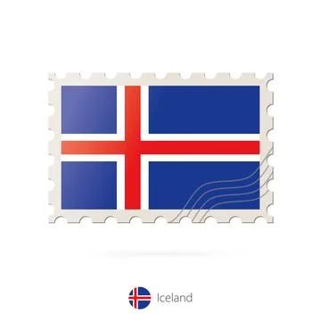 Postage stamp with the image of Iceland flag. Stock Illustration