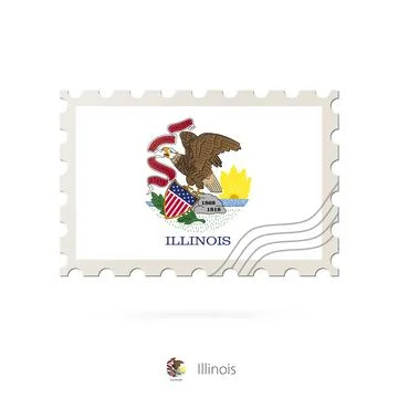 Postage stamp with the image of Illinois state flag. Иллюстрация