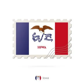Postage stamp with the image of Iowa state flag. Stock Illustration