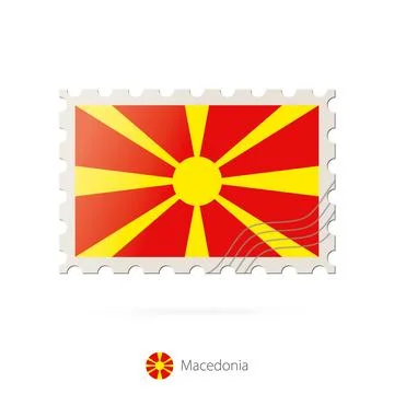 Postage stamp with the image of Macedonia flag. Stock Illustration