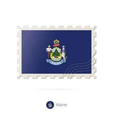 Postage stamp with the image of Maine state flag. Stock Illustration