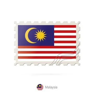 Postage stamp with the image of Malaysia flag. Stock Illustration