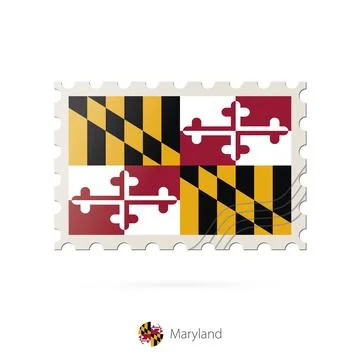 Postage stamp with the image of Maryland state flag. Stock Illustration